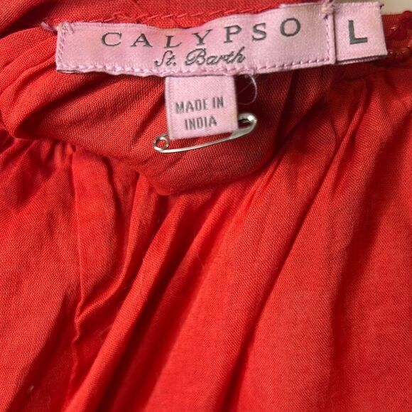 Calypso St. Barth Red Embellished Scoop Neck Blouse Large Gold Sequins - Picture 7 of 8